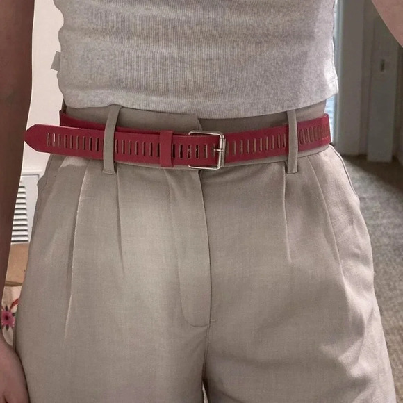 Genuine Leather Pink Perforated Belt - Picture 1 of 4